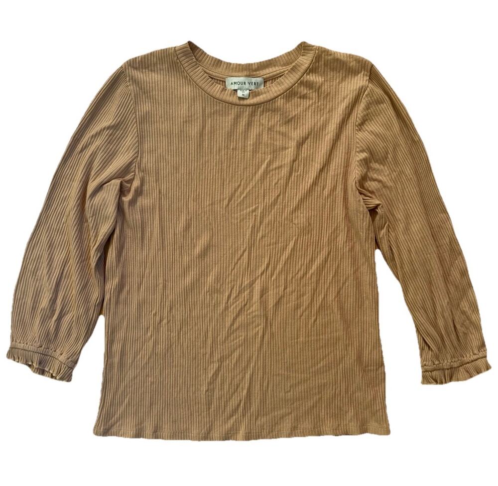 Amour Vert Pink Blush Crewneck Ribbed Top M